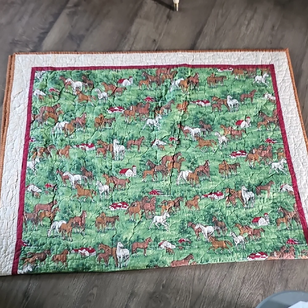 VINTAGE 1960 's Horse Quilt Comforter 78 X 50 Boy Girl Home Bedding RETRO MCM